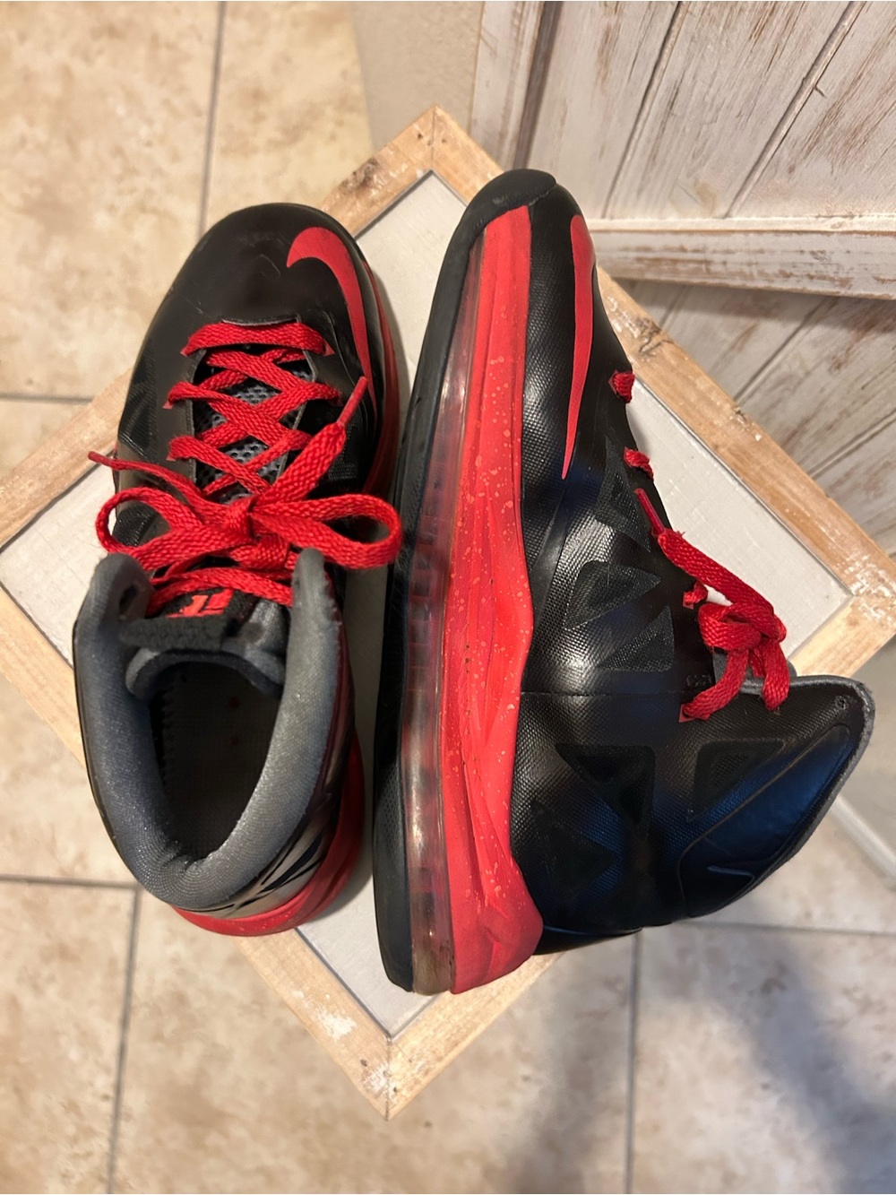 Nike LeBron X 10 GS Pressure Black University Red Silver 598360-001 Youth Sz. 5Y